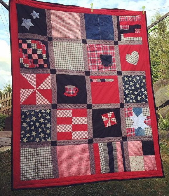 Mona’s Sampler: Machine pieced and quilted for Mona, with themes to suit her.